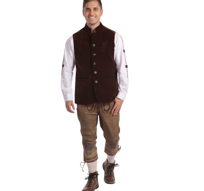 Brown Wool Embroidered German Waistcoat