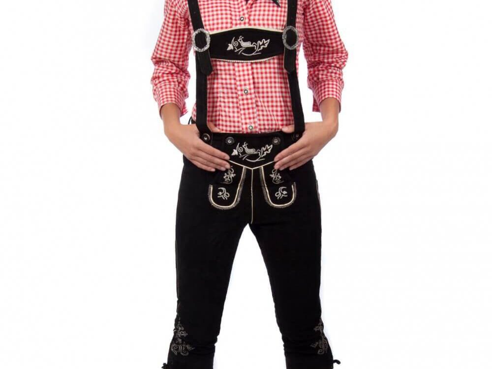 Elegant Black Kniebund Lederhosen for Stylish Ladies