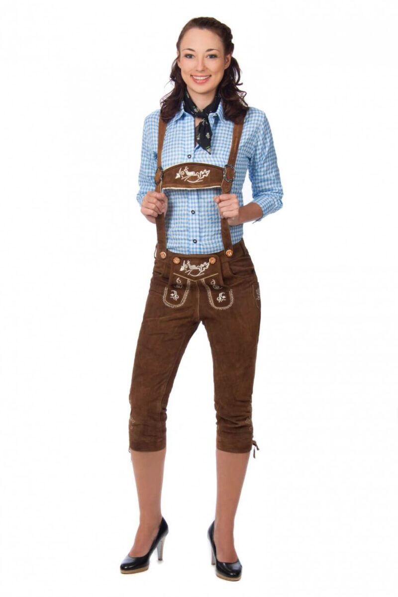 Ladies Brown Kniebund Lederhosen - Image 4