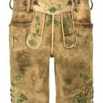 Alpen-Grün Bestickte Trachtenlederhose aus Tan-Veloursleder – Bayerischer Stil