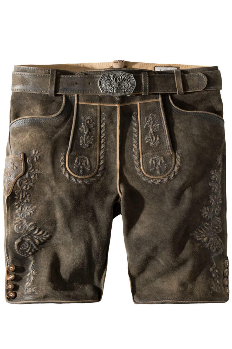 Augsburg Shadow Eichenbestickte Trachtenlederhose – Veloursleder-Shorts - Image 1