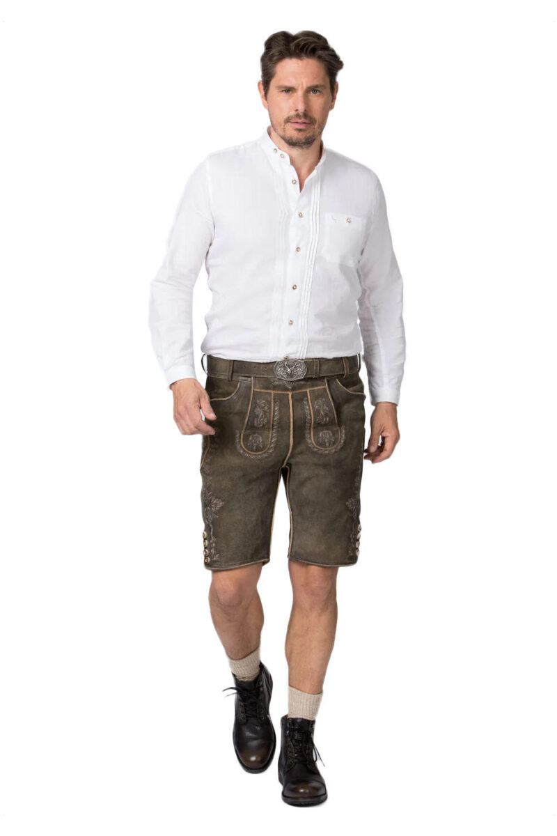 Augsburg Shadow Eichenbestickte Trachtenlederhose – Veloursleder-Shorts - Image 2