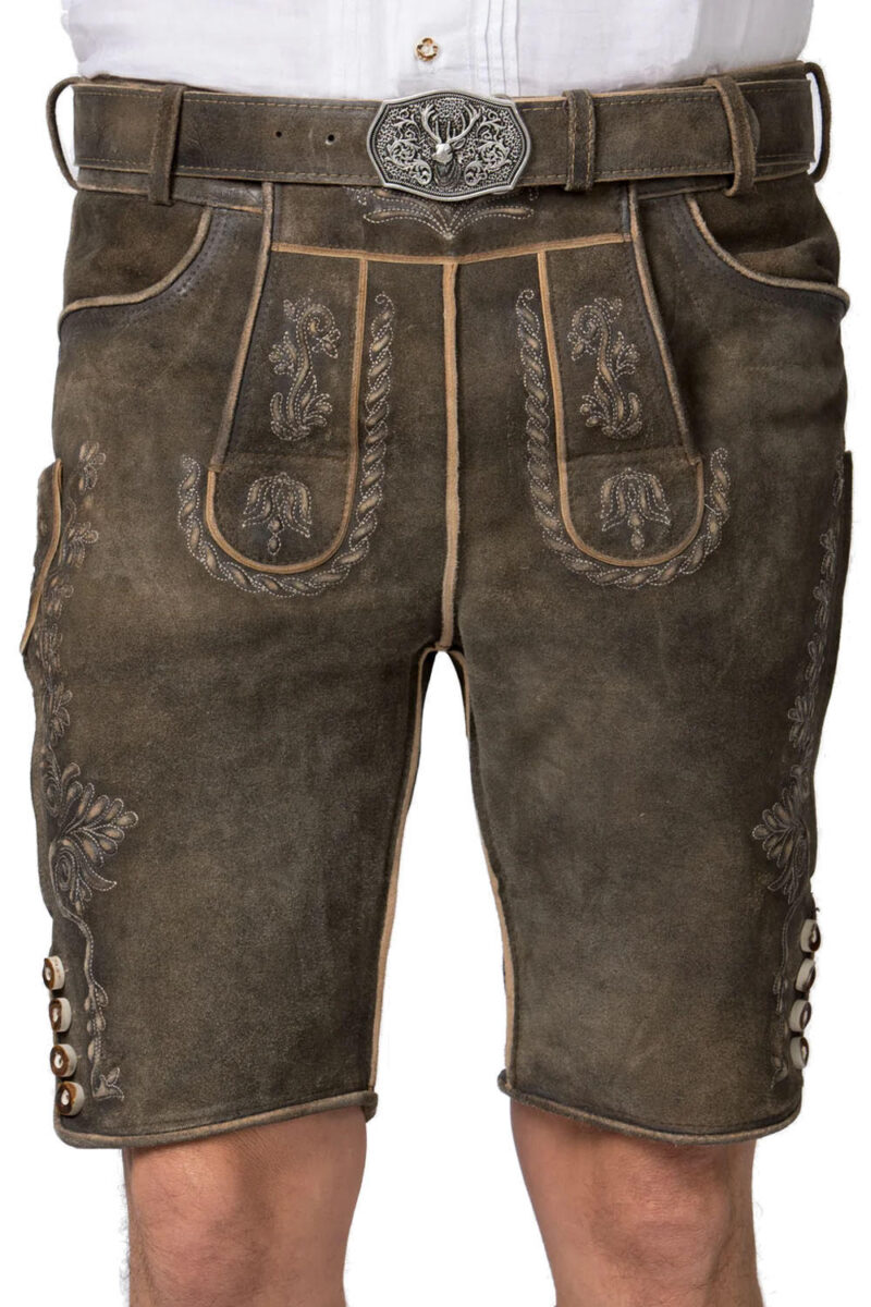 Augsburg Shadow Eichenbestickte Trachtenlederhose – Veloursleder-Shorts - Image 3