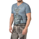 Regensburg Eisennebel-Graue Lederhose mit Burgenstickerei