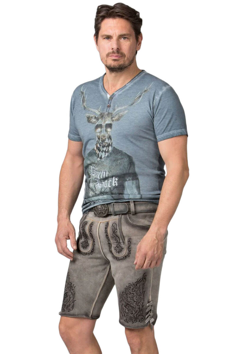 Regensburg Eisennebel-Graue Lederhose mit Burgenstickerei - Image 1