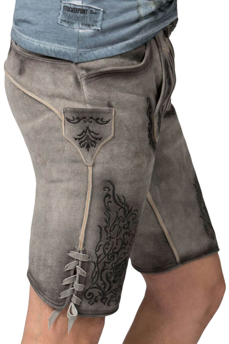 Regensburg Eisennebel-Graue Lederhose mit Burgenstickerei - Image 3