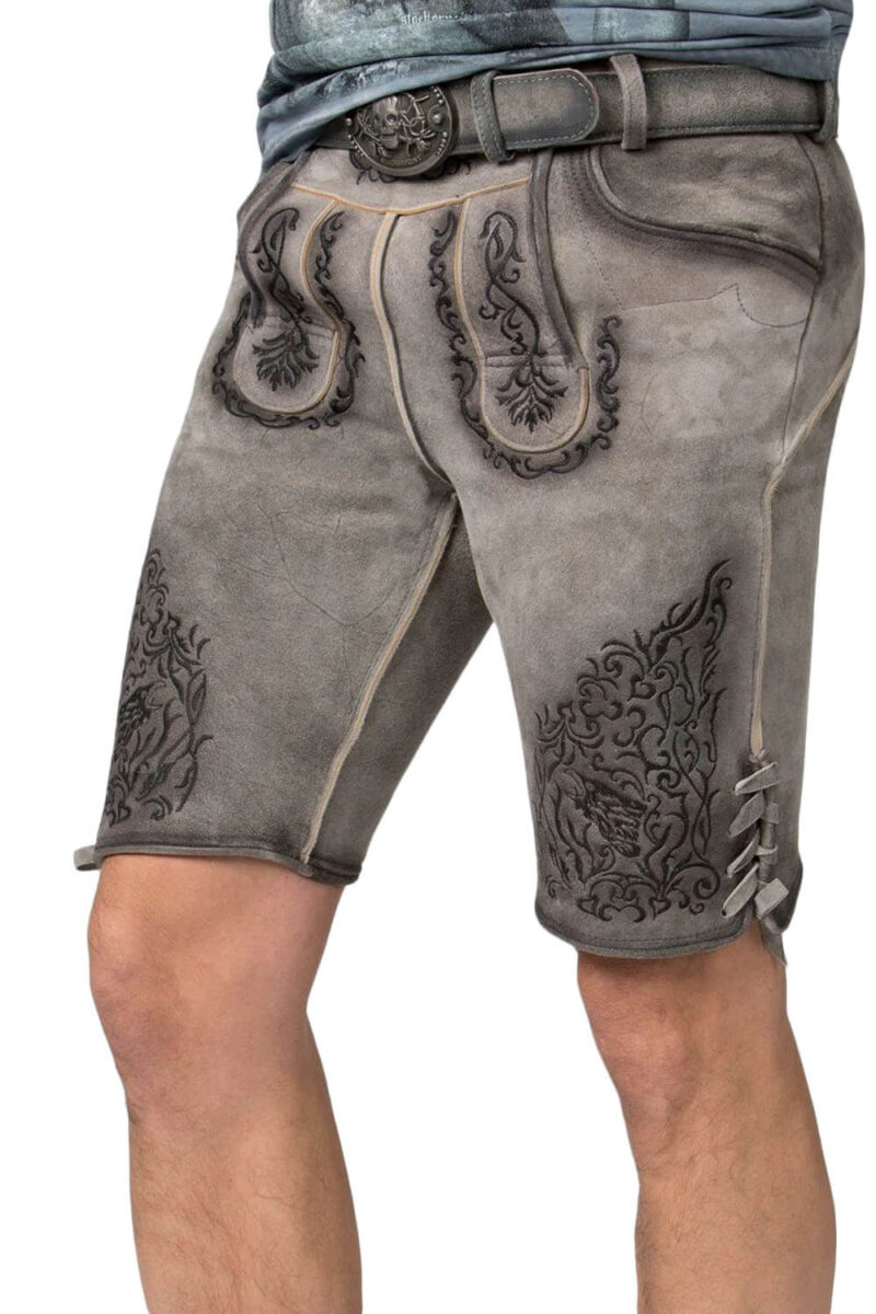 Regensburg Eisennebel-Graue Lederhose mit Burgenstickerei - Image 4