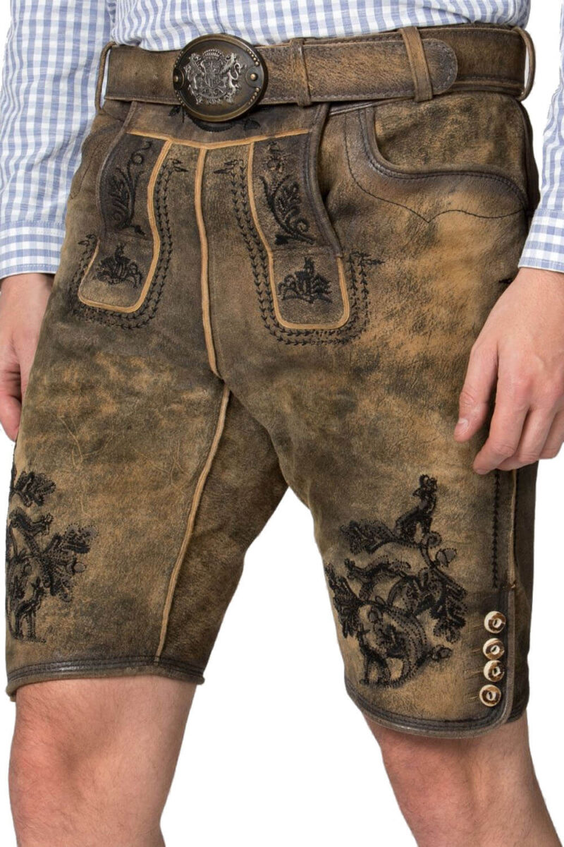 Schliersee Torfleder Lederhose – Bestickte Shorts in Vintage-Braun - Image 4