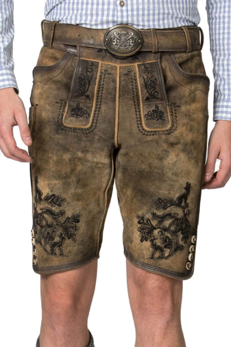 Schliersee Torfleder Lederhose – Bestickte Shorts in Vintage-Braun - Image 2