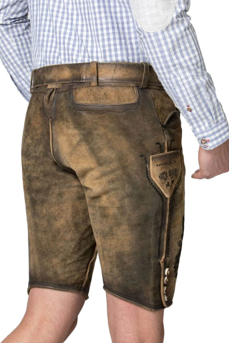 Schliersee Torfleder Lederhose – Bestickte Shorts in Vintage-Braun - Image 5