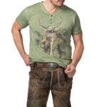 Vintage Walnussbraune Lederhose mit waldgrüner Stickerei