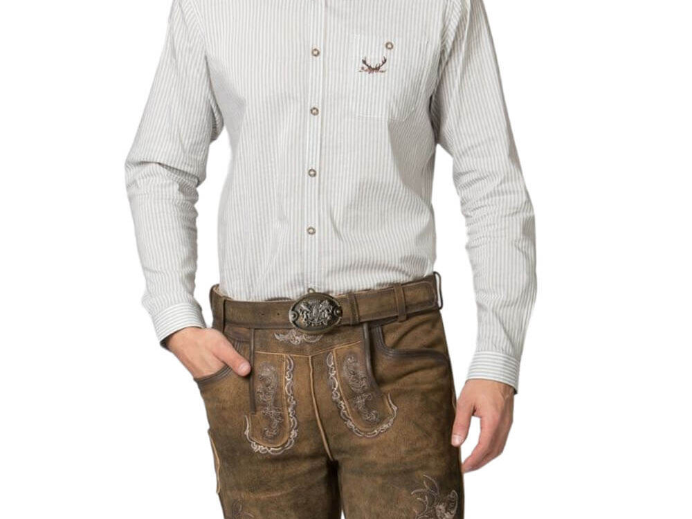 Waldbraune Velourslederhose mit bayerischer Stickerei