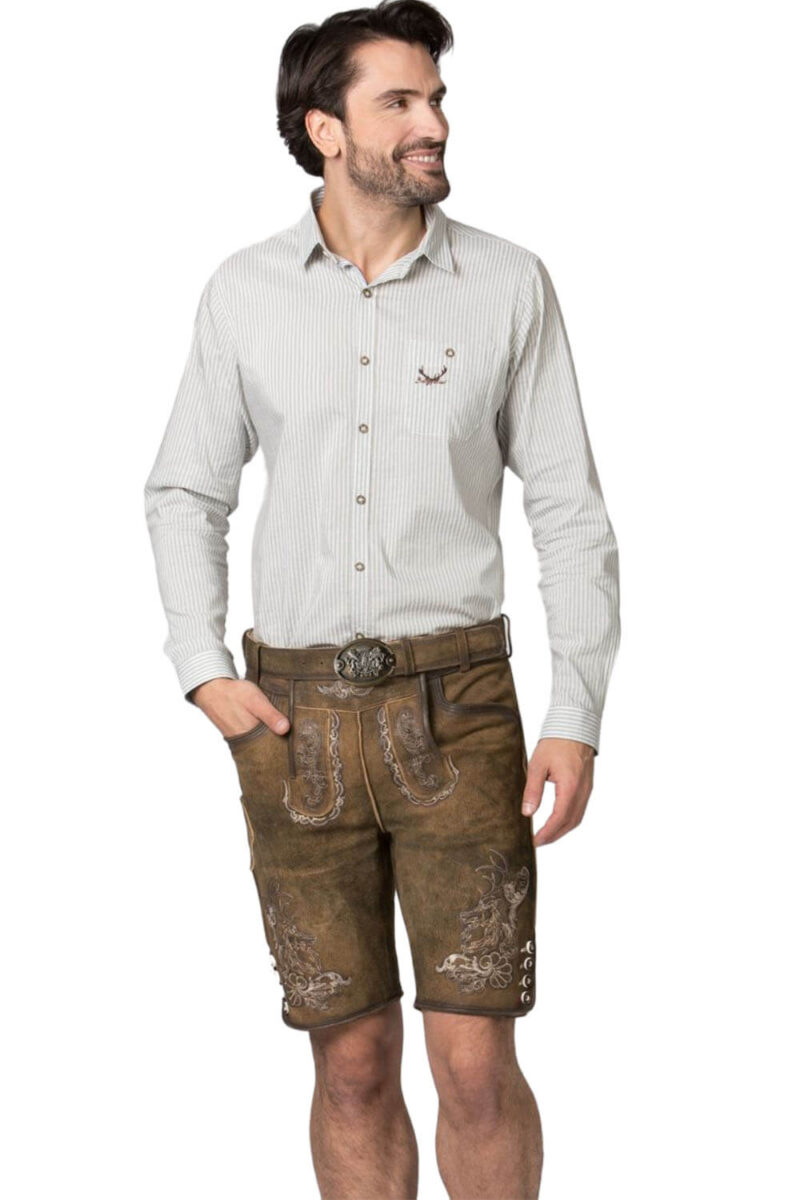 Waldbraune Velourslederhose mit bayerischer Stickerei - Image 1