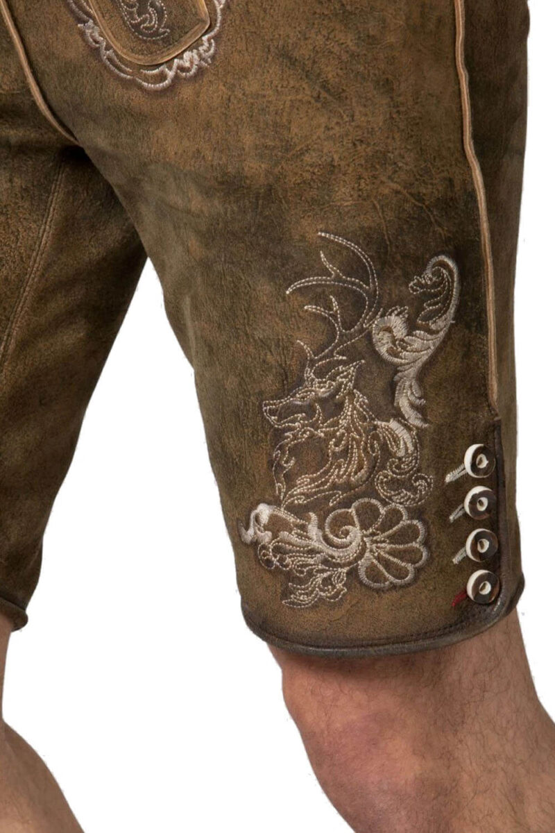 Waldbraune Velourslederhose mit bayerischer Stickerei - Image 3
