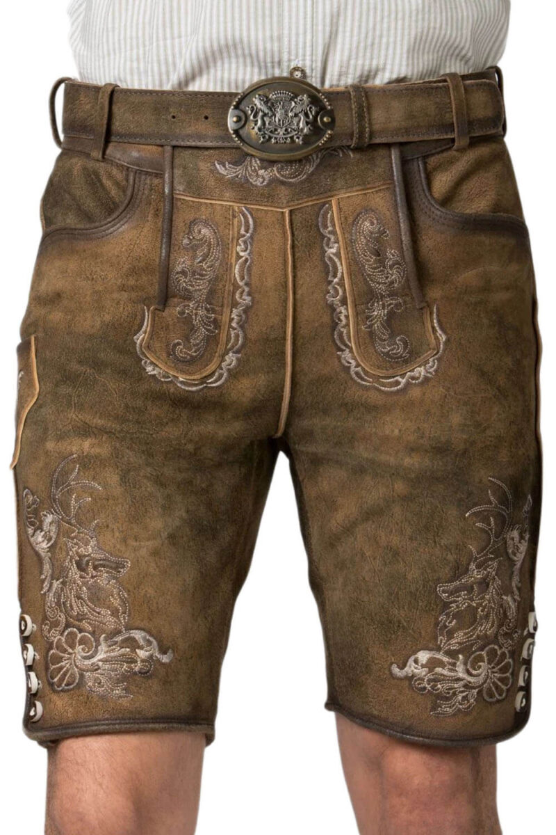 Waldbraune Velourslederhose mit bayerischer Stickerei - Image 2