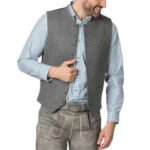 Augsburg Nebel – Hellgraue Traditionelle Trachtenlederhose mit Blumenstickerei