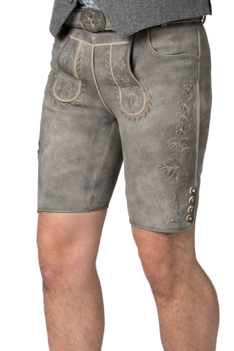 Augsburg Nebel – Hellgraue Traditionelle Trachtenlederhose mit Blumenstickerei - Image 4