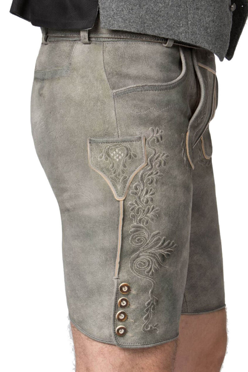 Augsburg Nebel – Hellgraue Traditionelle Trachtenlederhose mit Blumenstickerei - Image 3