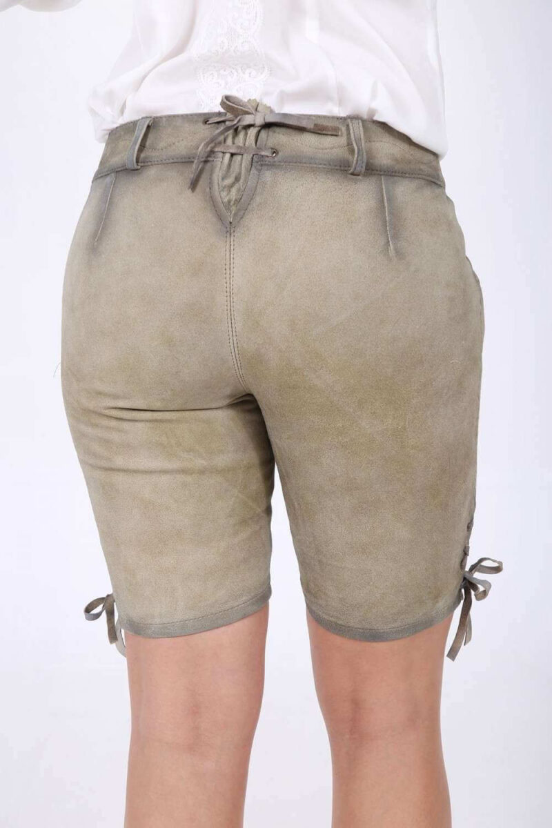 Vintage-Oliv-Beige Damen-Lederhose mit antiker Rosenstickerei - Image 4