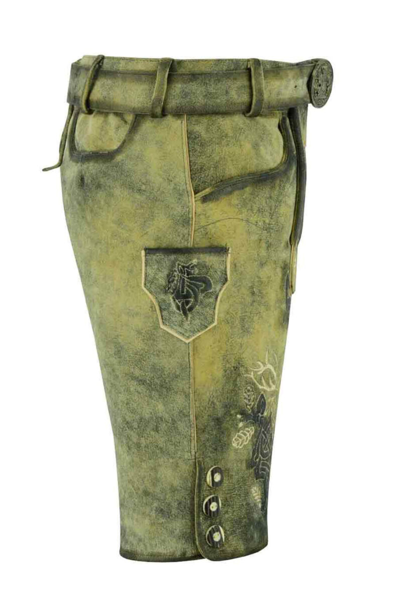 Lederhose in Moosgrün mit Hirschstickerei - Image 2