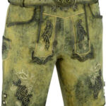 Lederhose in Moosgrün mit Hirschstickerei